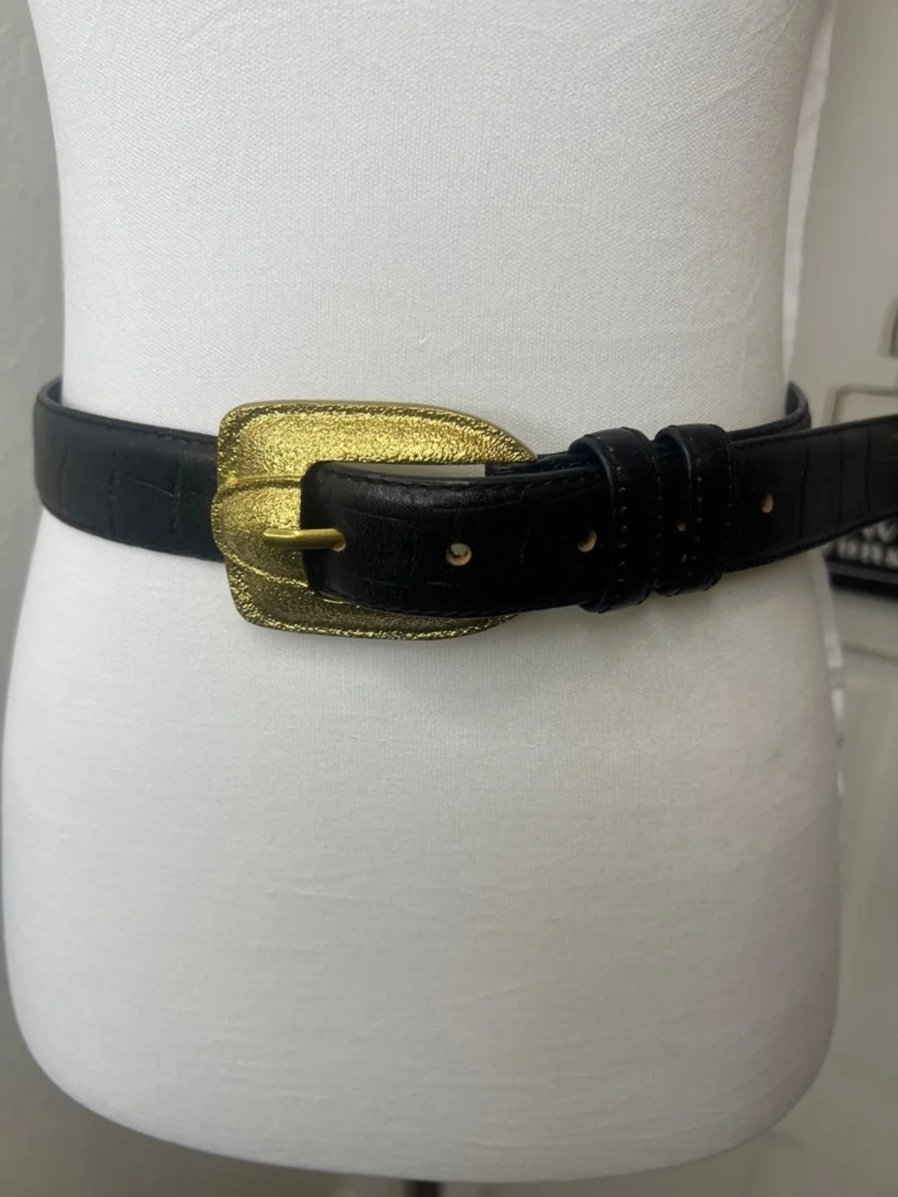 Cebine Vintage Black Embossed Leather Belt Size RTM